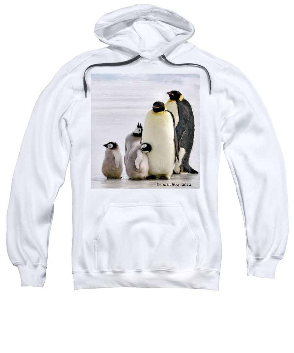 Penguin Sweatshirt featuring the painting Penguin Family by Bruce Nutting