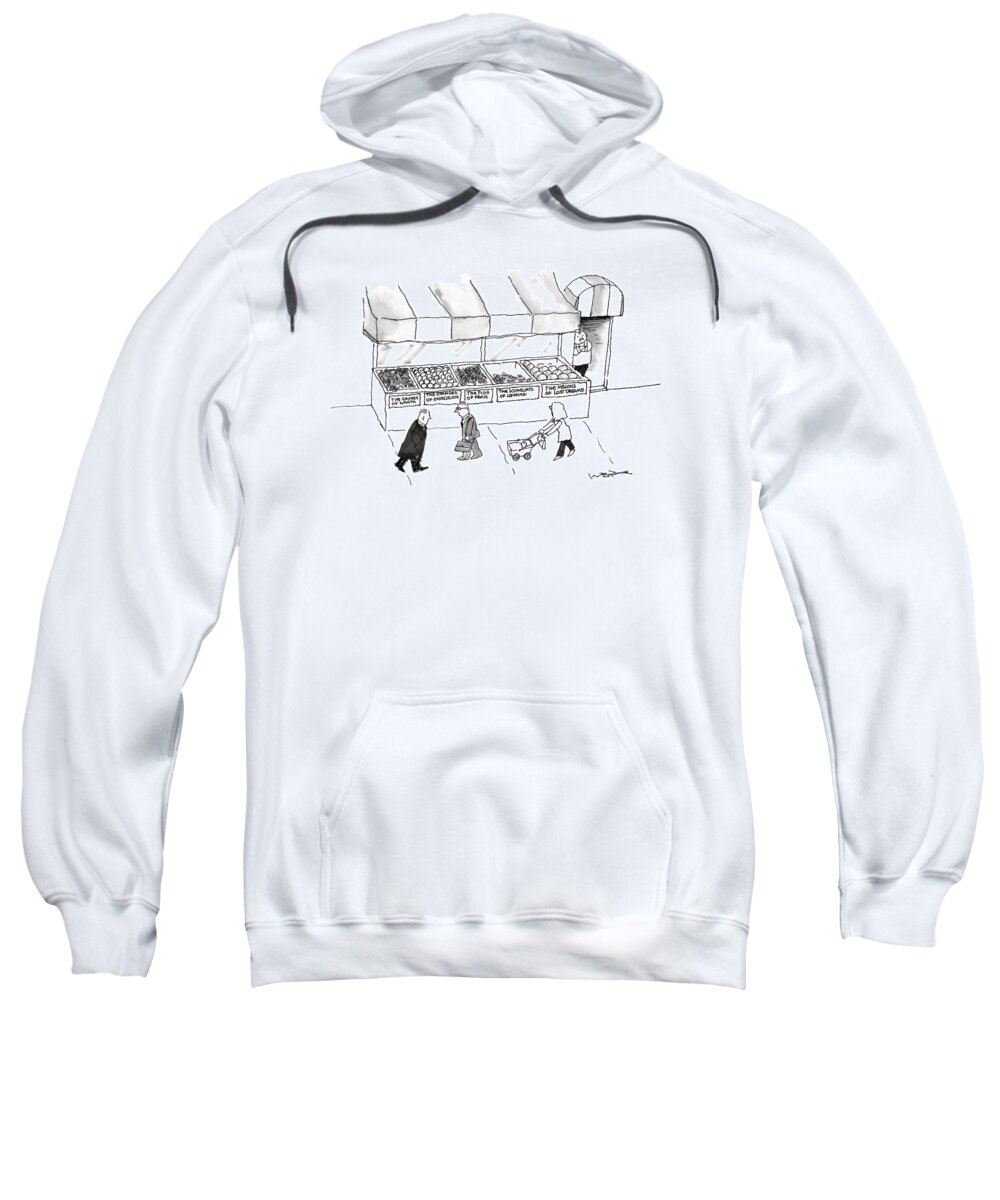 Grapes Of Wrath Sweatshirt featuring the drawing People Are Seen Walking Past A Produce Stand by W.B. Park