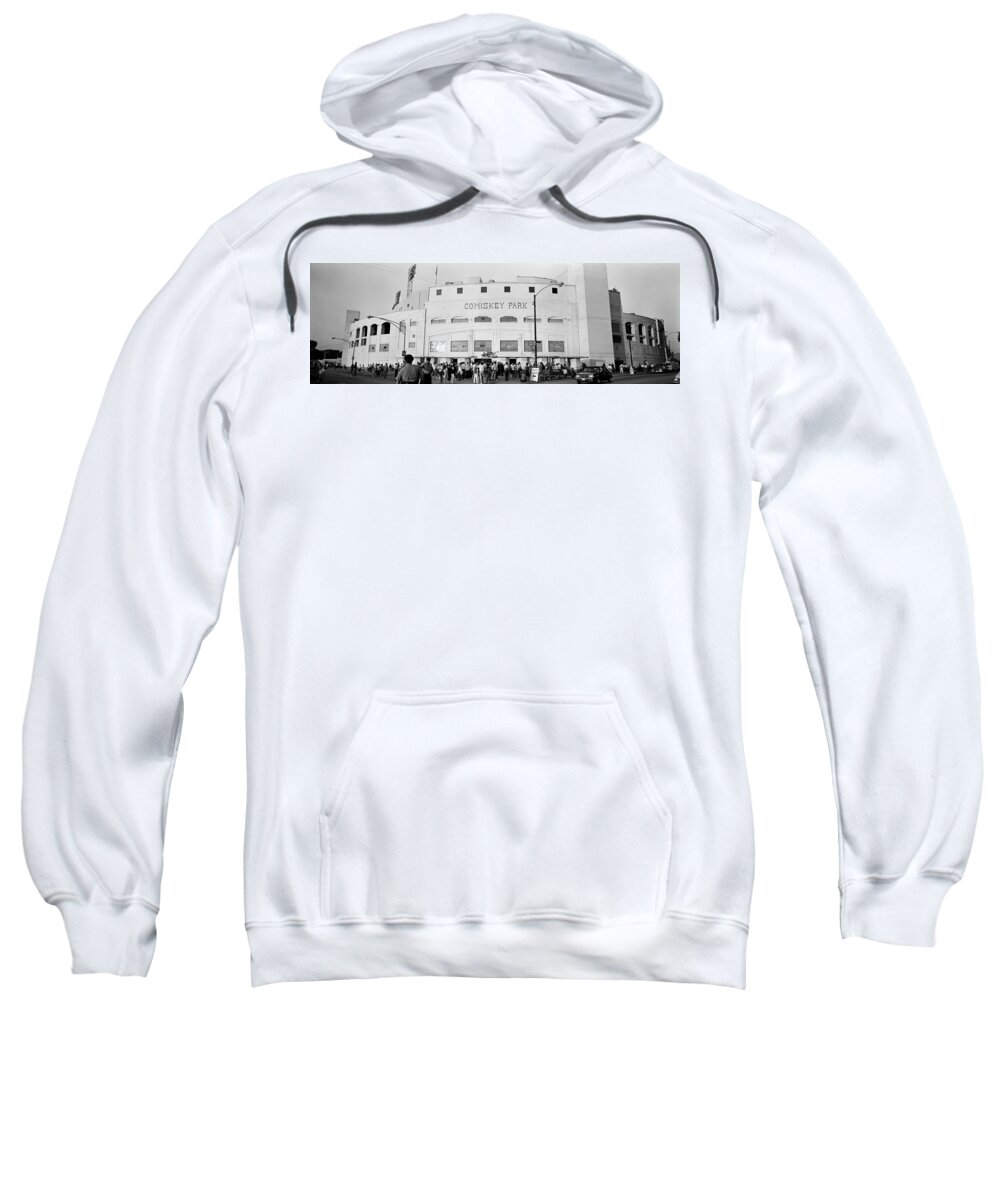 Photography Sweatshirt featuring the photograph People Outside A Baseball Park, Old by Panoramic Images