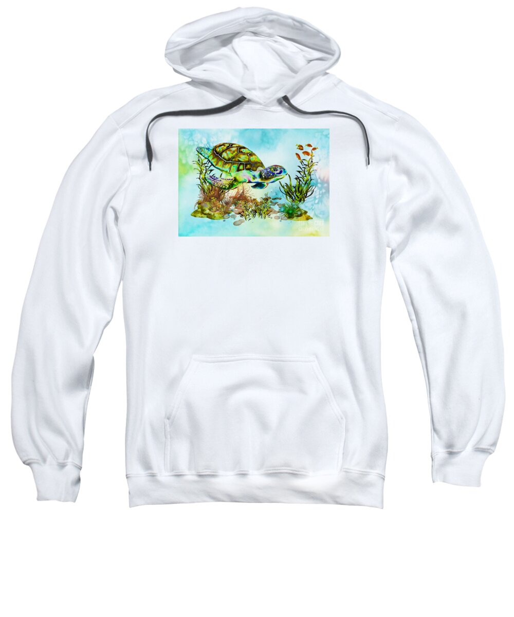 Psychedelic Sea Turtle Sweatshirt featuring the mixed media Psychedelic Sea Turtle by Olga Hamilton