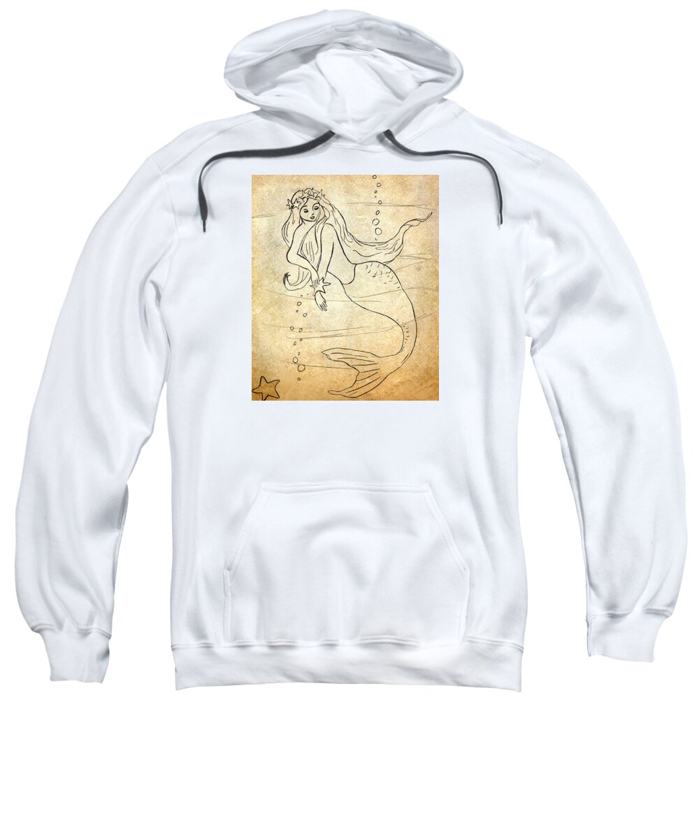 Mermaid Sweatshirt featuring the drawing Retro Mermaid by Rosalie Scanlon