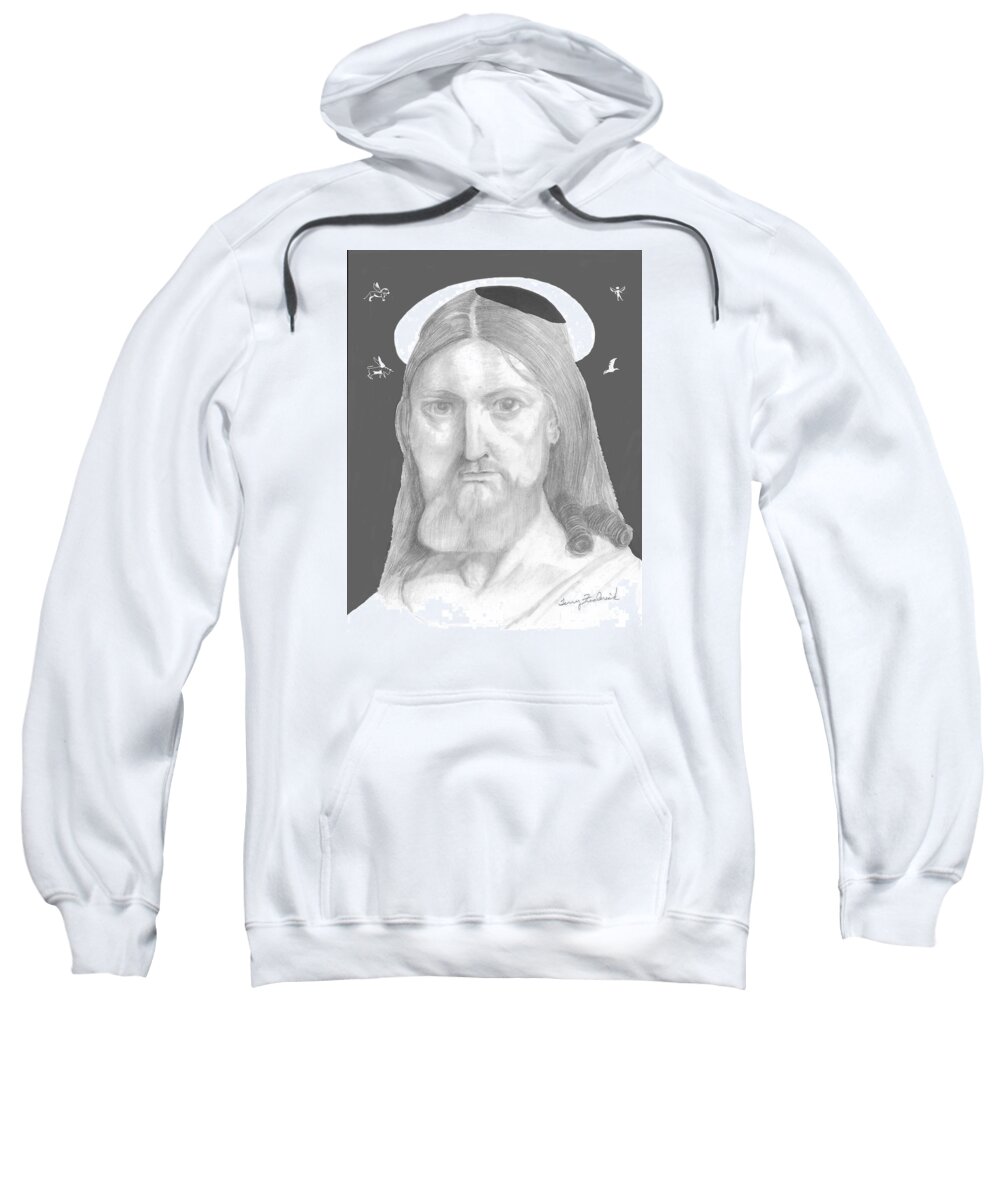 Jesus Sweatshirt featuring the drawing Revelations by Terry Frederick