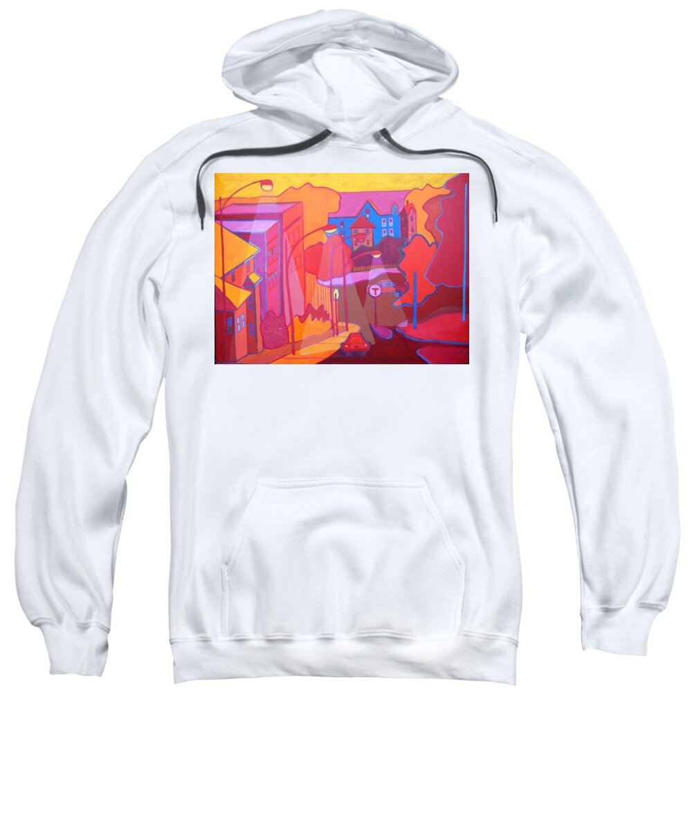 Cityscape Sweatshirt featuring the painting Roslindale Never Looked so Red by Debra Bretton Robinson