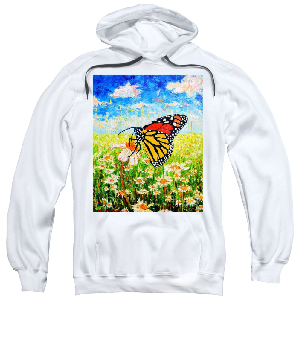 Butterfly Sweatshirt featuring the painting Royal Monarch Butterfly In Daisies by Ana Maria Edulescu