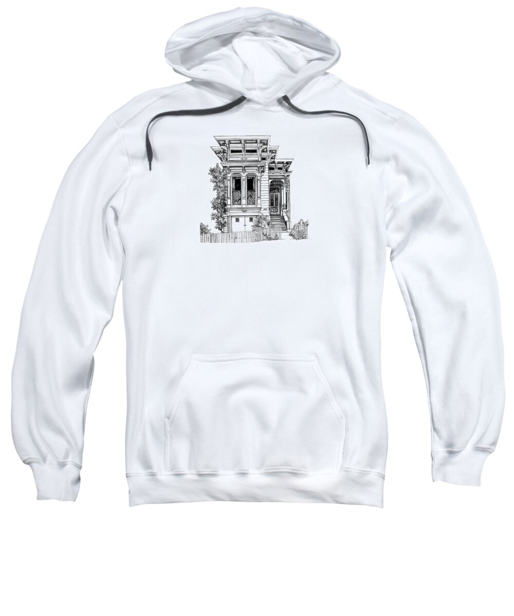 Pen And Ink Sweatshirt featuring the drawing San Fracisco Victorian2 by Mary Palmer
