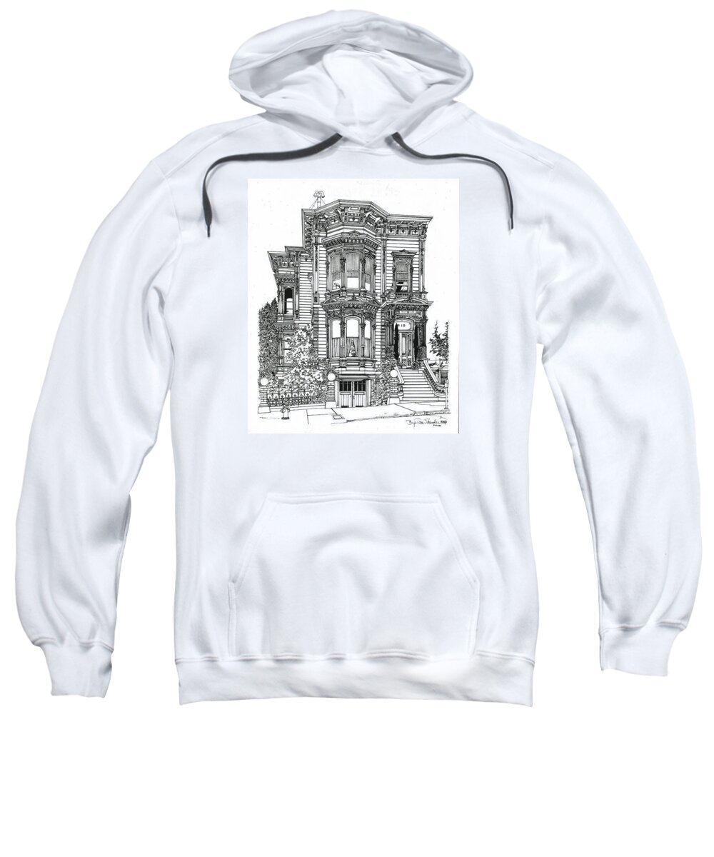 Eddy Street Victorians Sweatshirt featuring the drawing San Francisco Victorian  by Ira Shander