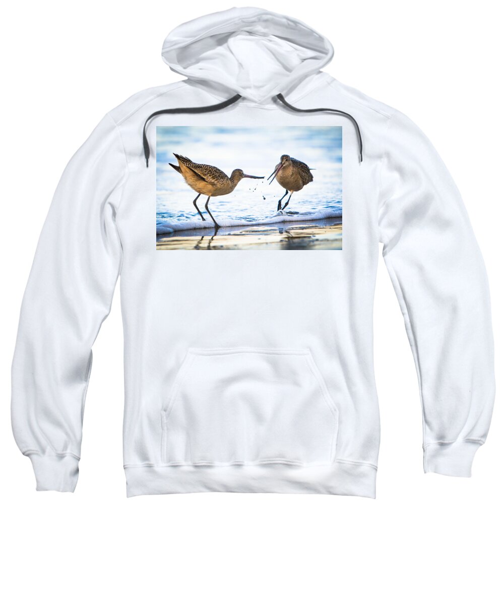 America Sweatshirt featuring the photograph Sanderlings Playing at the Beach by John Wadleigh