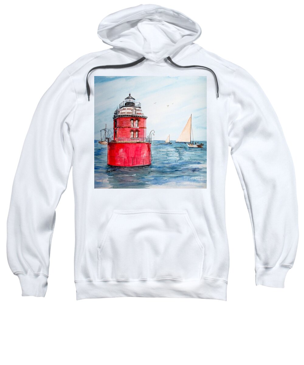 Sandy Point Lighthouse Sweatshirt featuring the painting Sandy Point Lighthouse 2 by Nancy Patterson