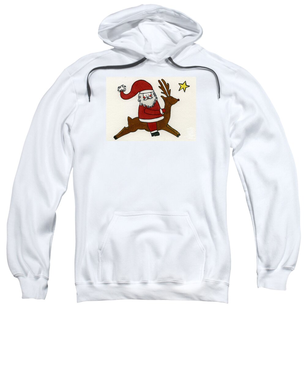 Norma Toons Sweatshirt featuring the painting Santa and Raindeer by Norma Appleton