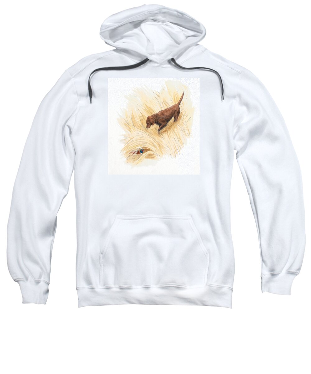 Mixed Media Sweatshirt featuring the drawing Scenting Pheasant by Timothy Livingston