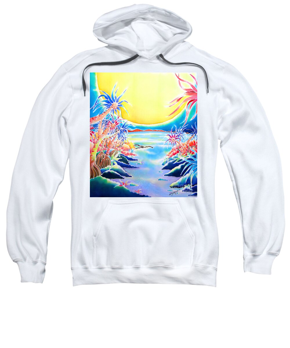 Okinawa Sweatshirt featuring the painting Seashore in the moonlight by Hisayo OHTA