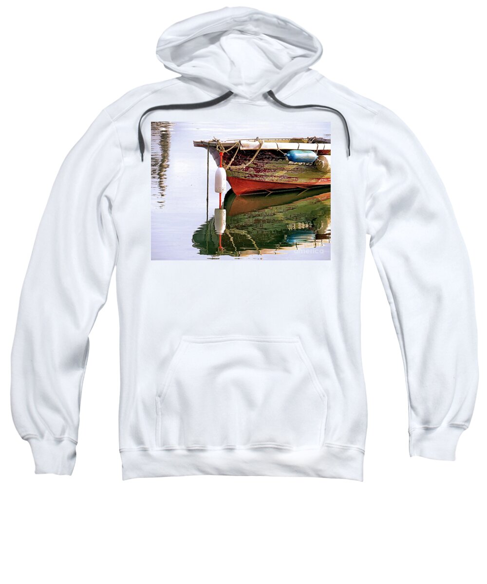 Skiff Reflections Sweatshirt featuring the photograph Skiff Reflections by Janice Drew