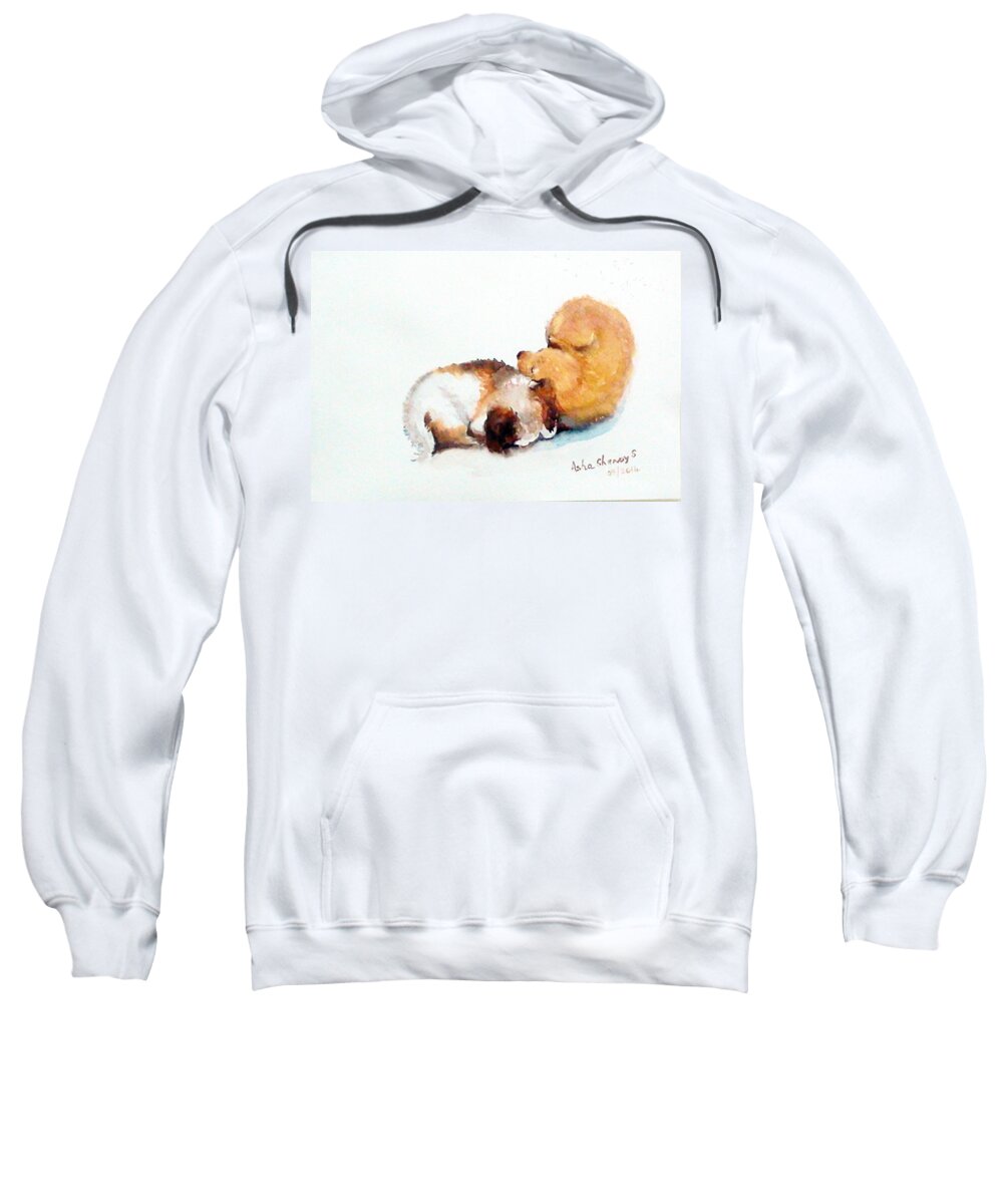 Stray Puppies Sweatshirt featuring the painting Sleeping puppies by Asha Sudhaker Shenoy