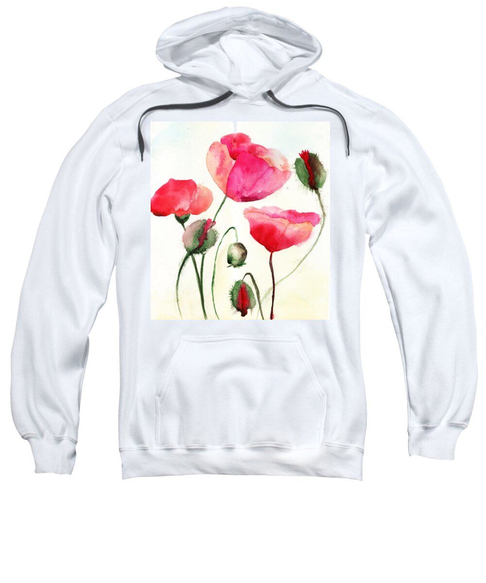 Backdrop Sweatshirt featuring the painting Stylized Poppy flowers illustration by Regina Jershova