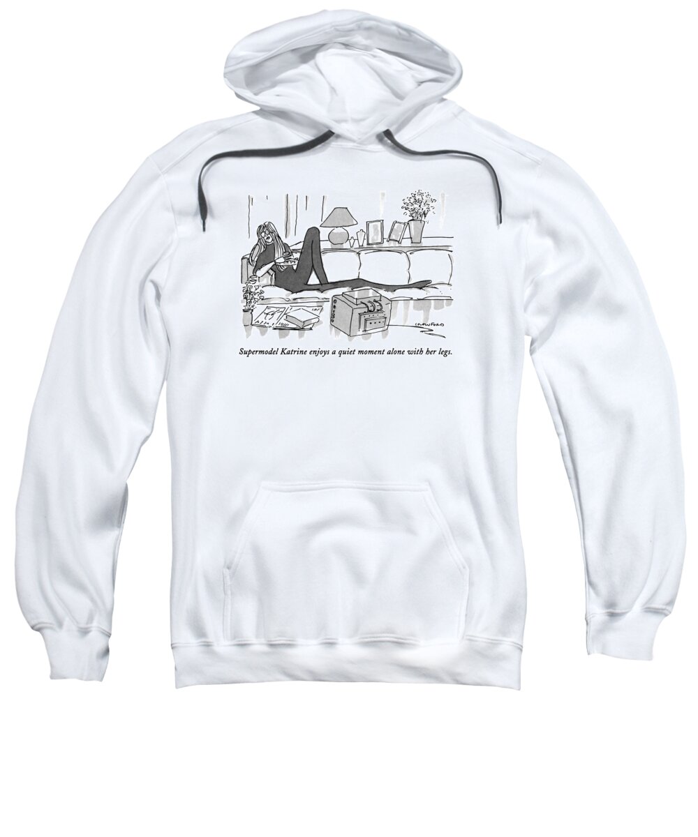Fashion Sweatshirt featuring the drawing Supermodel Katrine Enjoys A Quiet Moment Alone by Michael Crawford