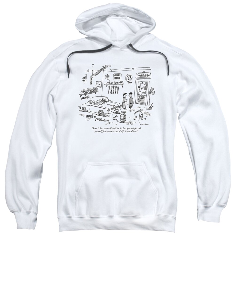 Autos Sweatshirt featuring the drawing Sure It Has Some Life Left by Michael Maslin