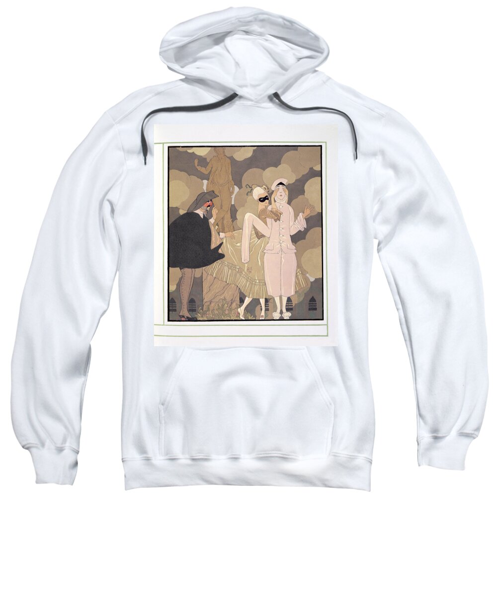 Pierrot Sweatshirt featuring the painting Surprise by Georges Barbier
