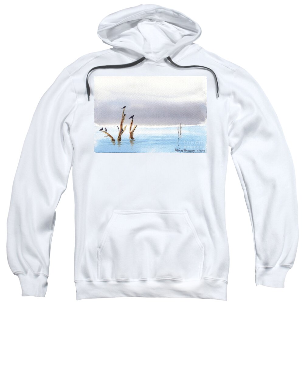 Calm Sweatshirt featuring the painting The Calm by Asha Sudhaker Shenoy