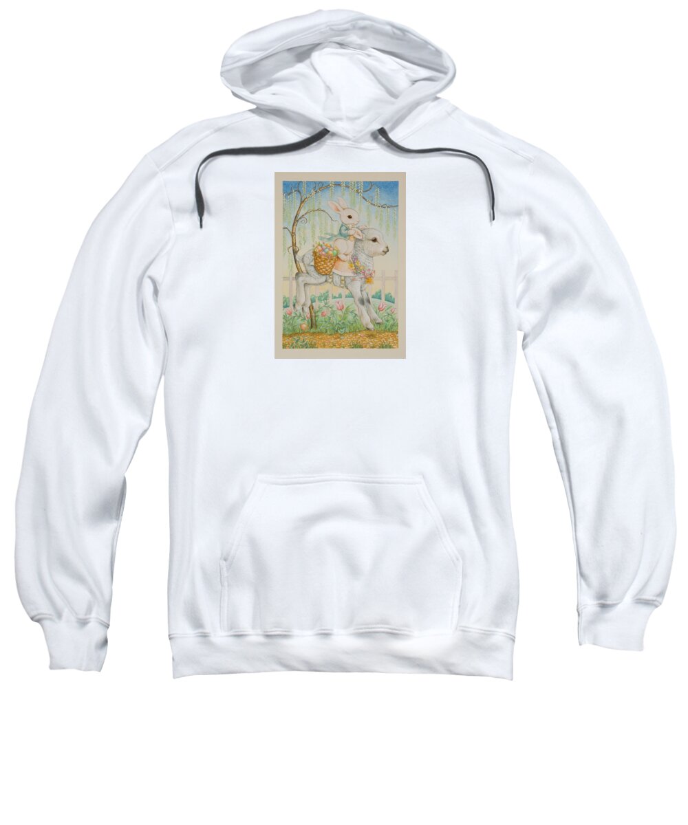 Easter Card Sweatshirt featuring the painting The Easter Bunny is Coming to Town by Lynn Bywaters