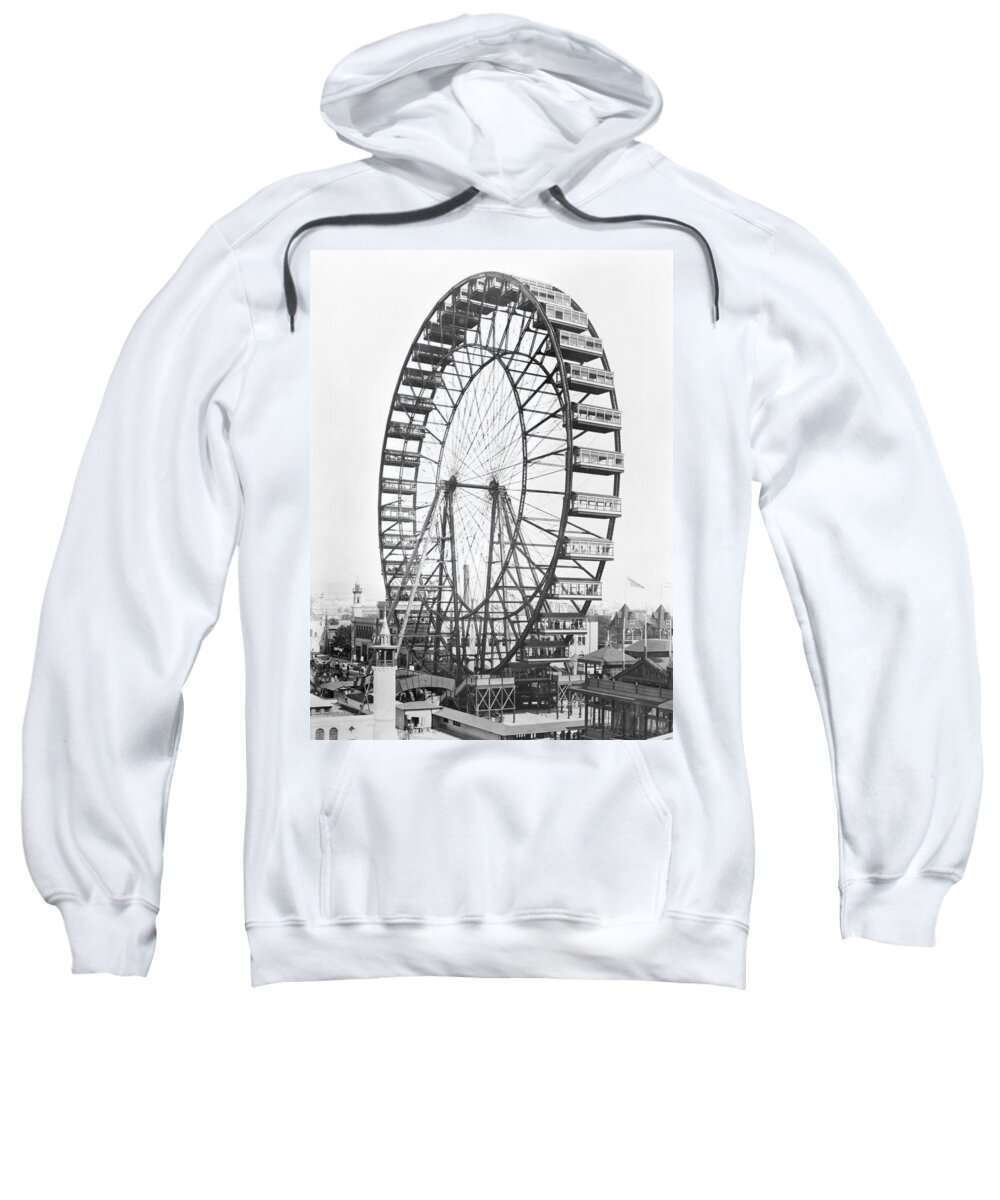 Fairground Sweatshirt featuring the photograph The Ferris Wheel At The Worlds Columbian Exposition Of 1893 In Chicago Bw Photo by American Photographer