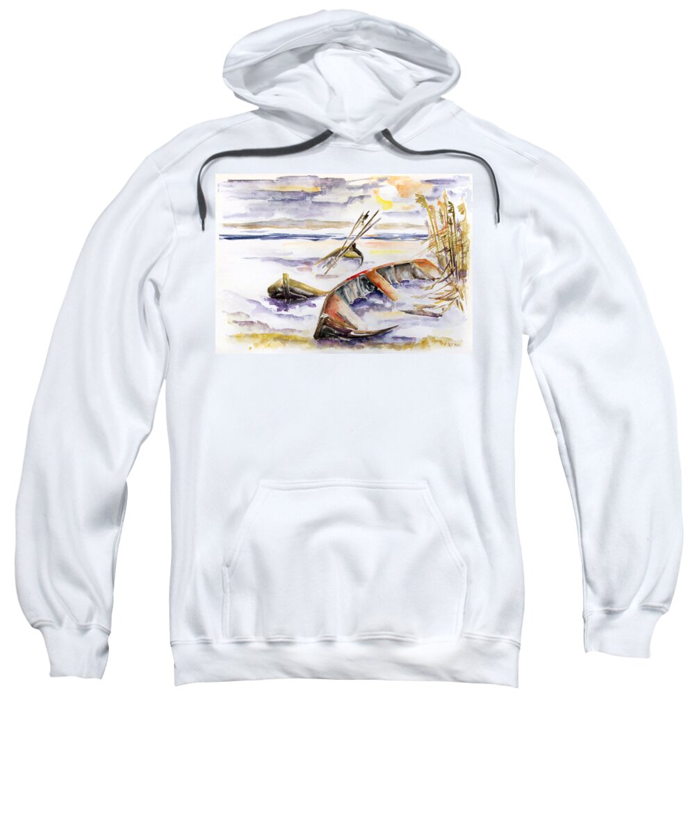Barbara Pommerenke Sweatshirt featuring the painting The Forgotten Boats by Barbara Pommerenke