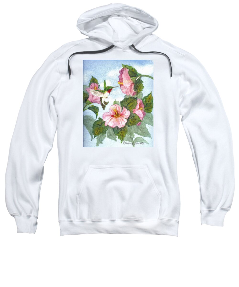 Ruby-throated Hummingbird Sweatshirt featuring the painting The Little Sipper by Marlene Schwartz Massey