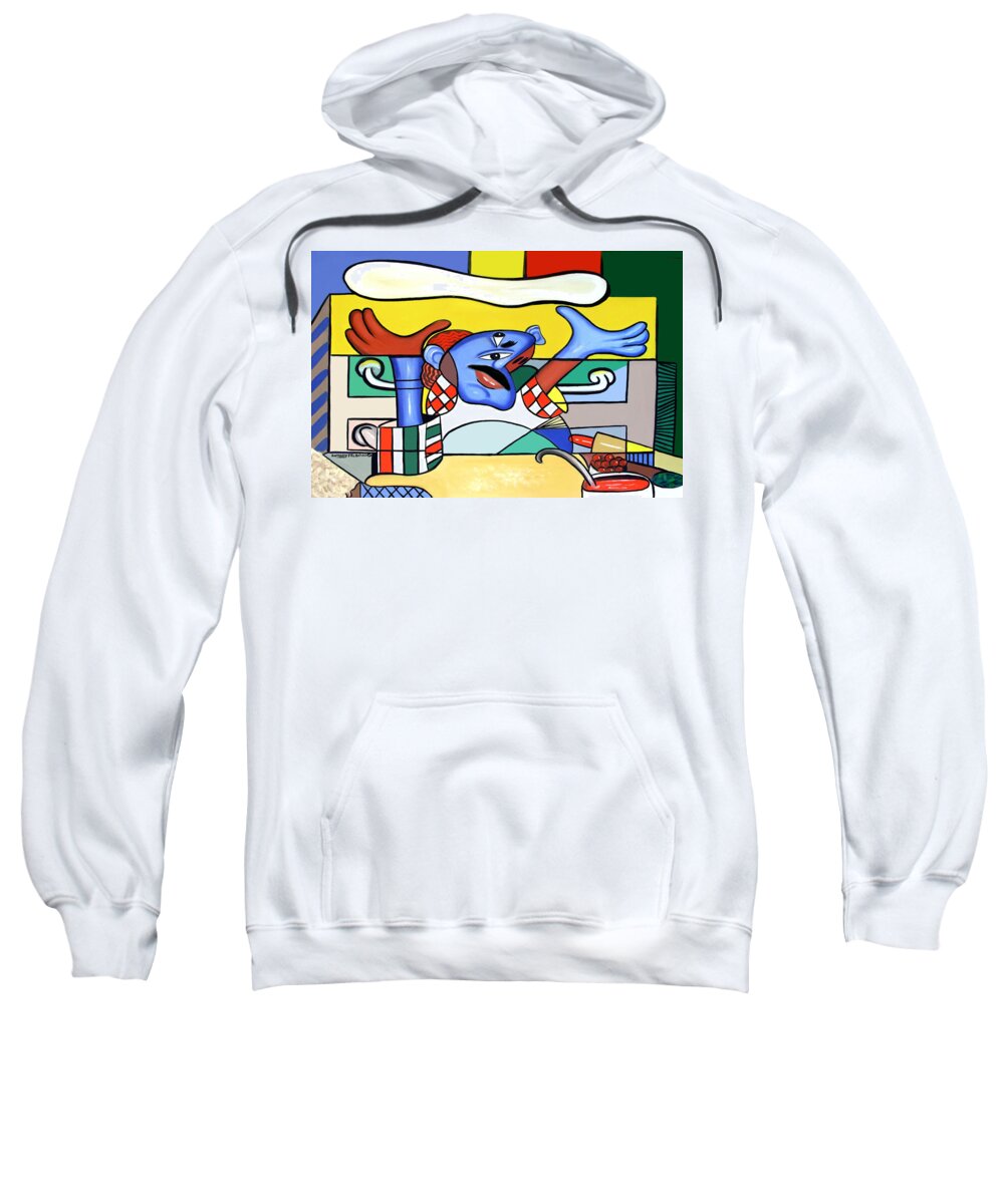  Pizza Chef Sweatshirt featuring the painting The Pizza Guy by Anthony Falbo