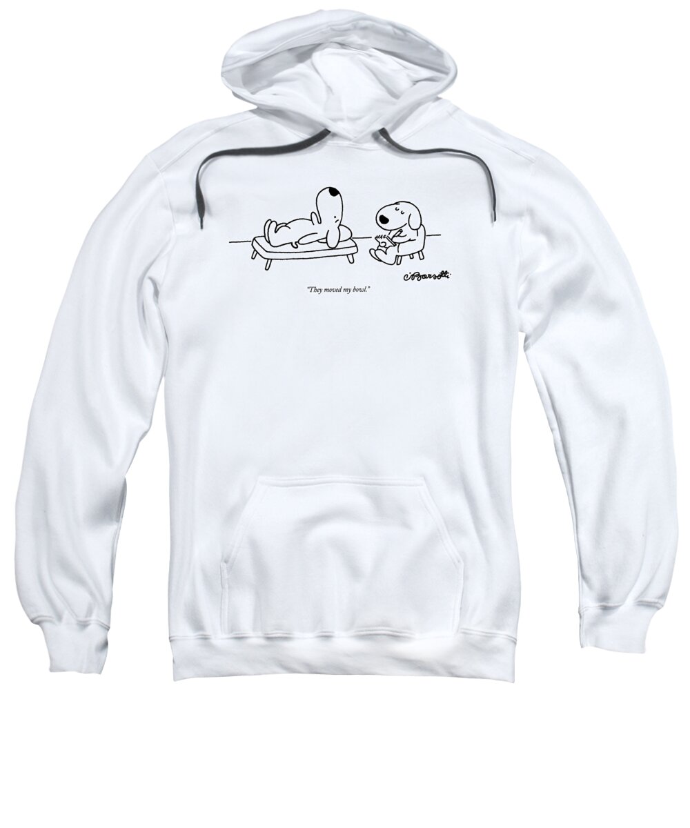 Animals Sweatshirt featuring the drawing They Moved My Bowl by Charles Barsotti