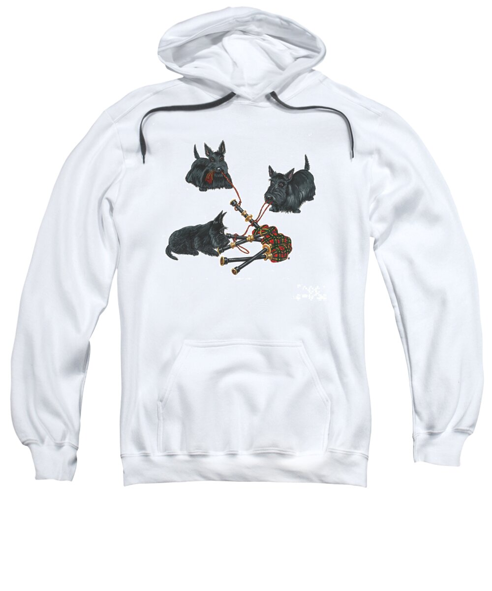 Painting Sweatshirt featuring the painting Three Scotties and the Pipes by Margaryta Yermolayeva