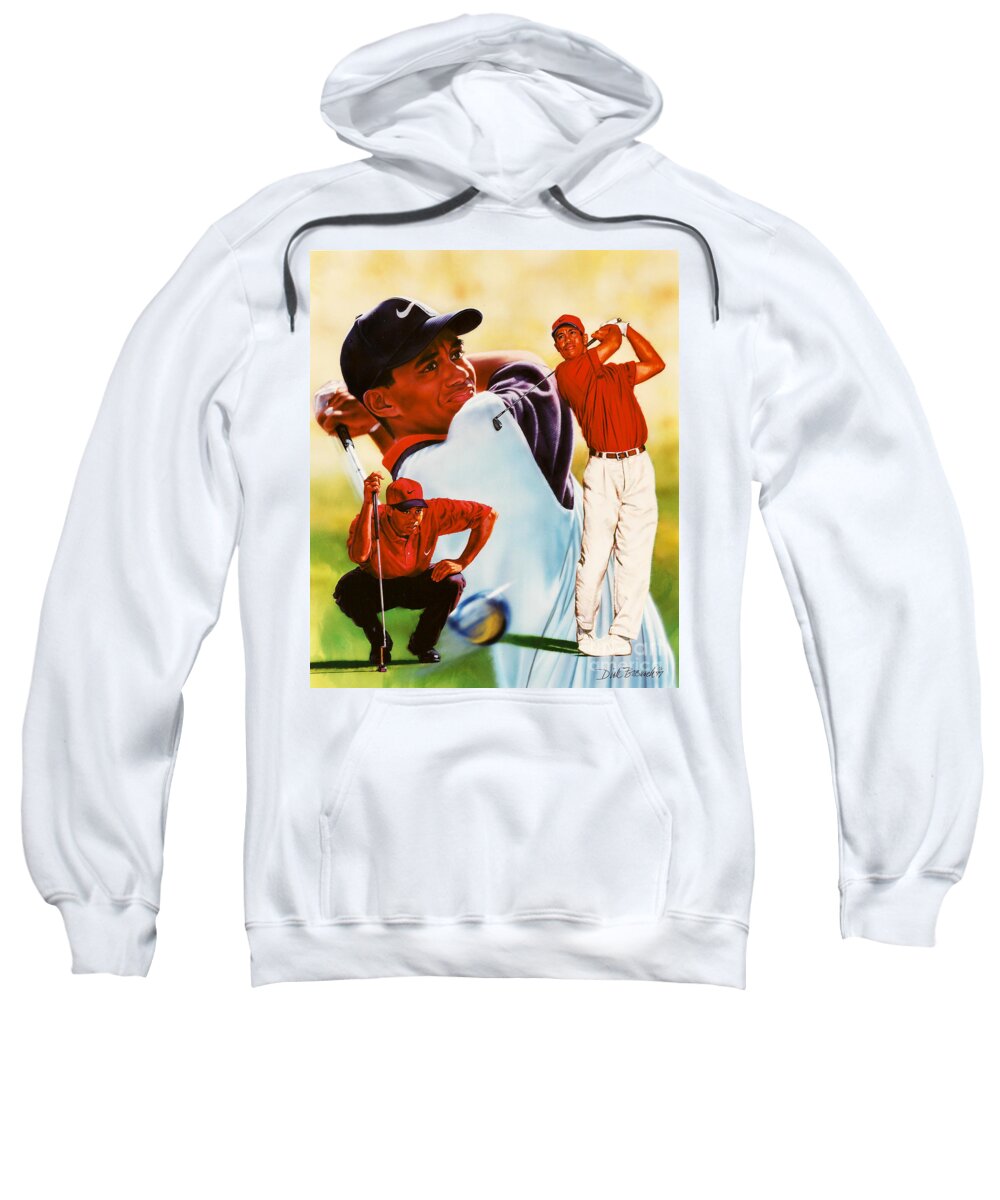 Sports Sweatshirt featuring the painting Tiger Woods by Dick Bobnick