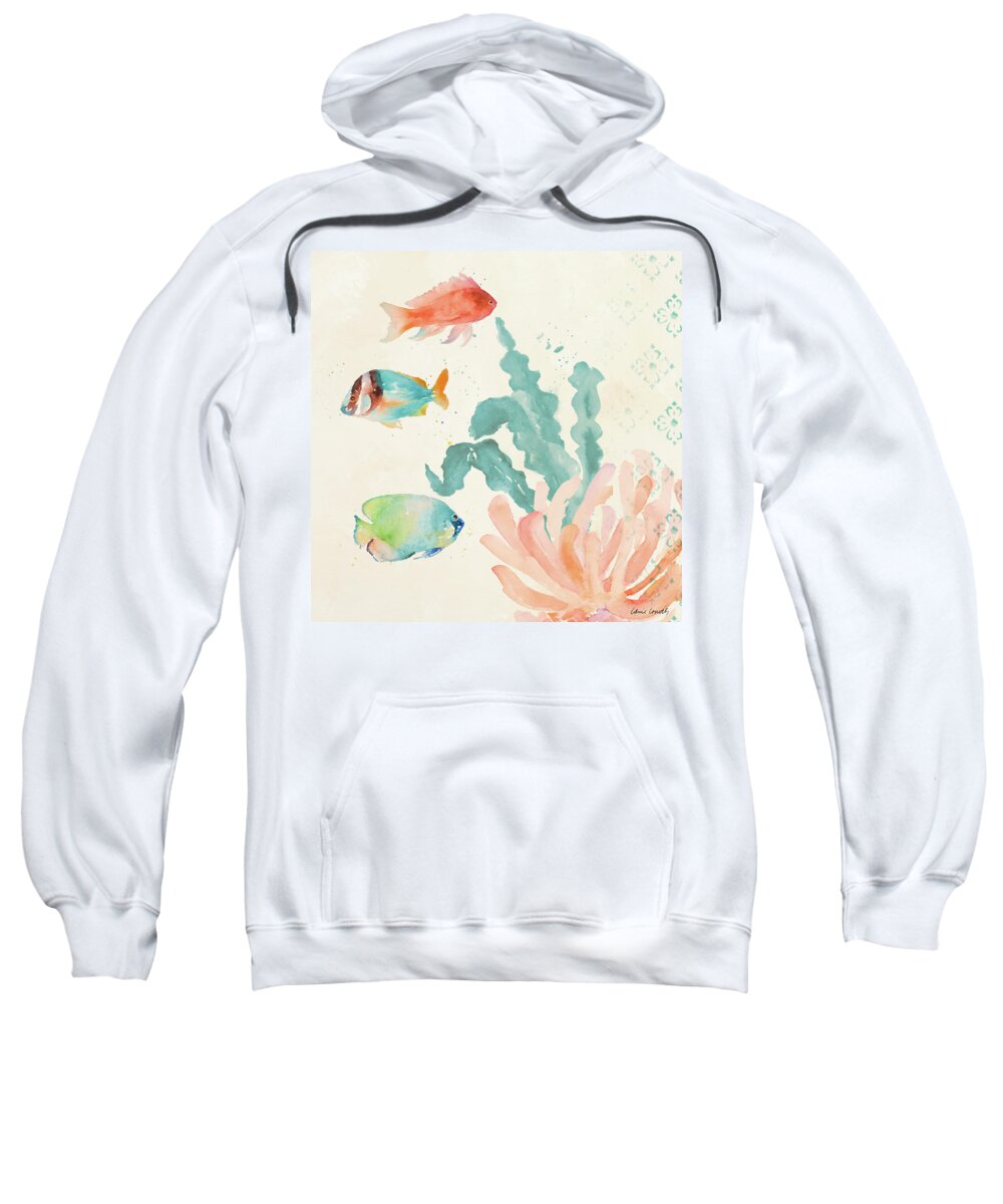 Tropical Sweatshirt featuring the painting Tropical Teal Coral Medley I by Lanie Loreth