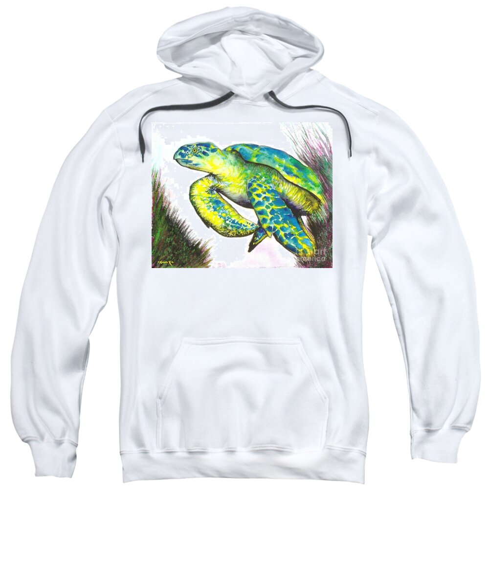 Nature Sweatshirt featuring the painting Turtle Wonder by Frances Ku