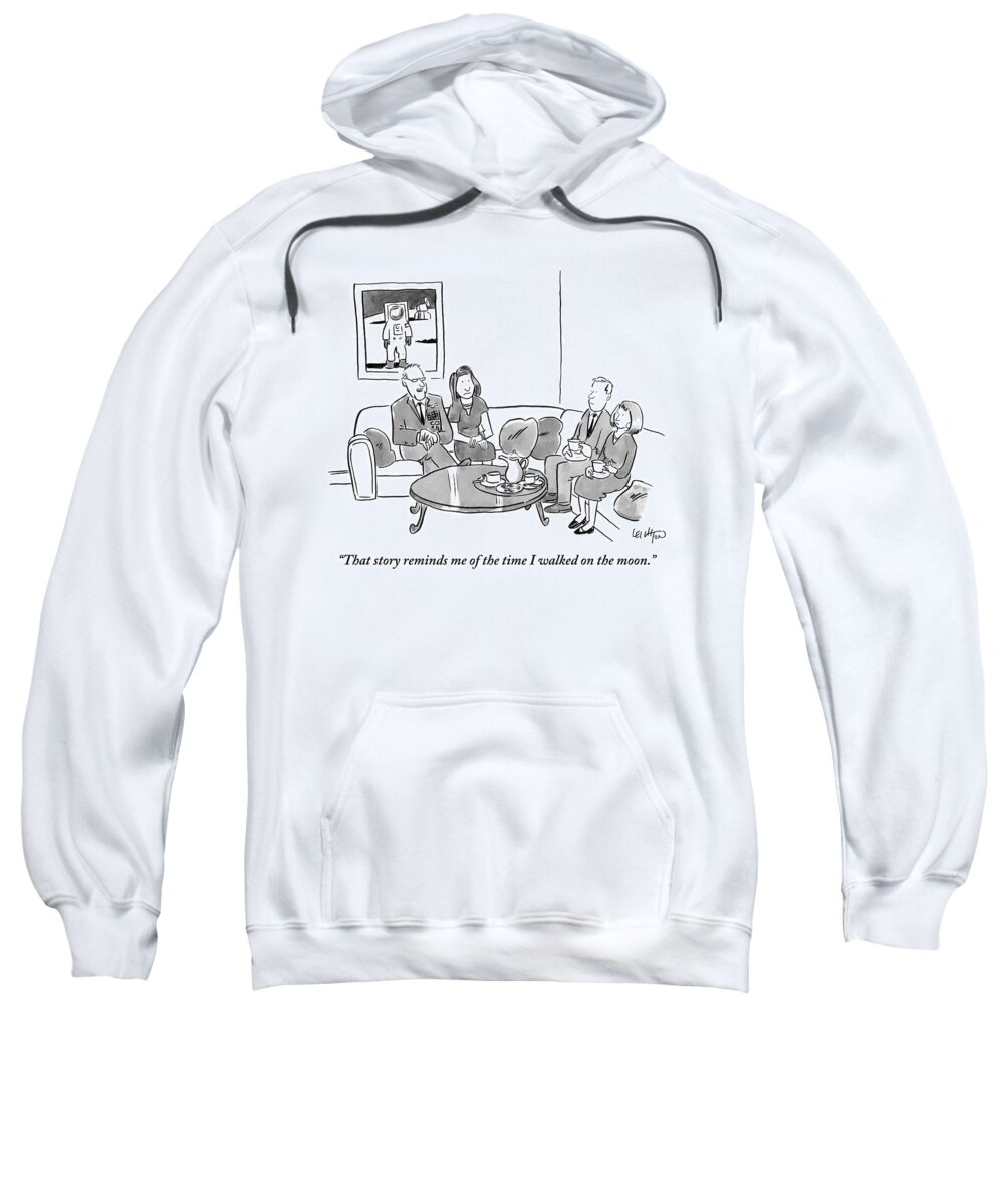 Astronauts Sweatshirt featuring the drawing Two Couples Sit Drinking Tea In A Living Room by Robert Leighton