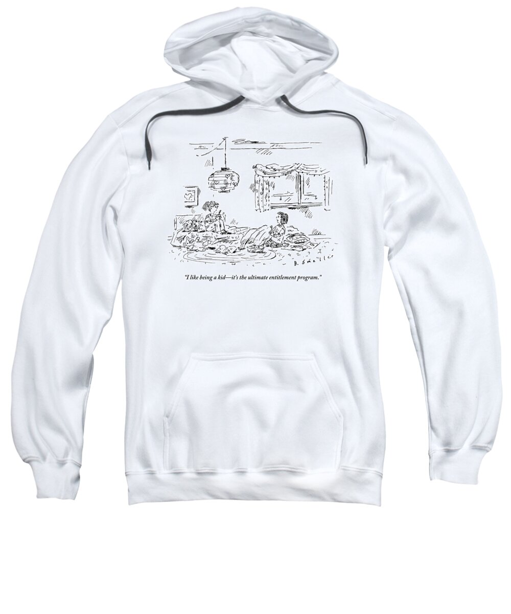 Kids Sweatshirt featuring the drawing Two Kids In A Playroom Are Talking by Barbara Smaller