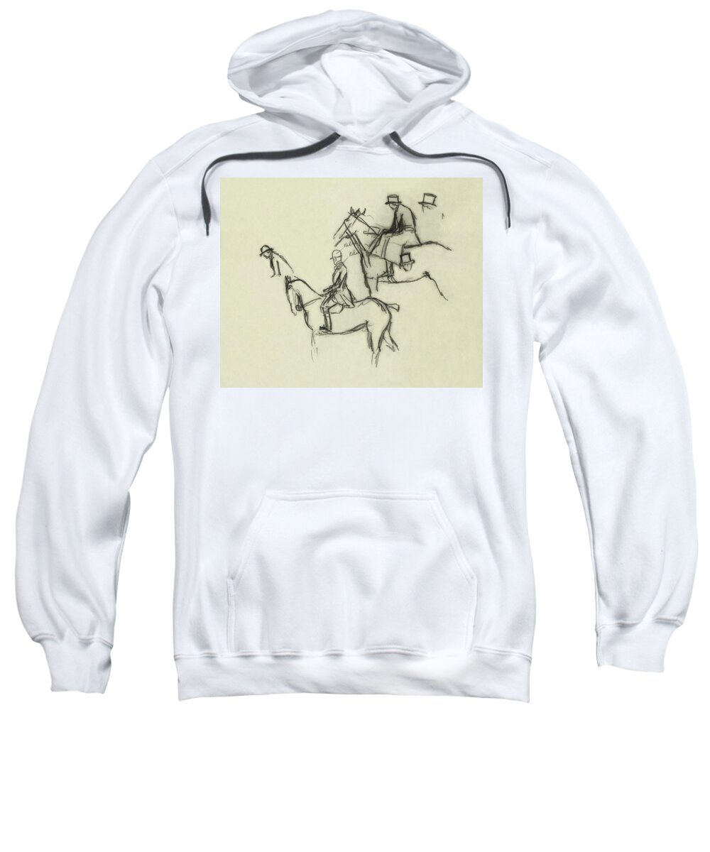 Illustration Sweatshirt featuring the digital art Two Men Horse Riding by Carl Oscar August Erickson