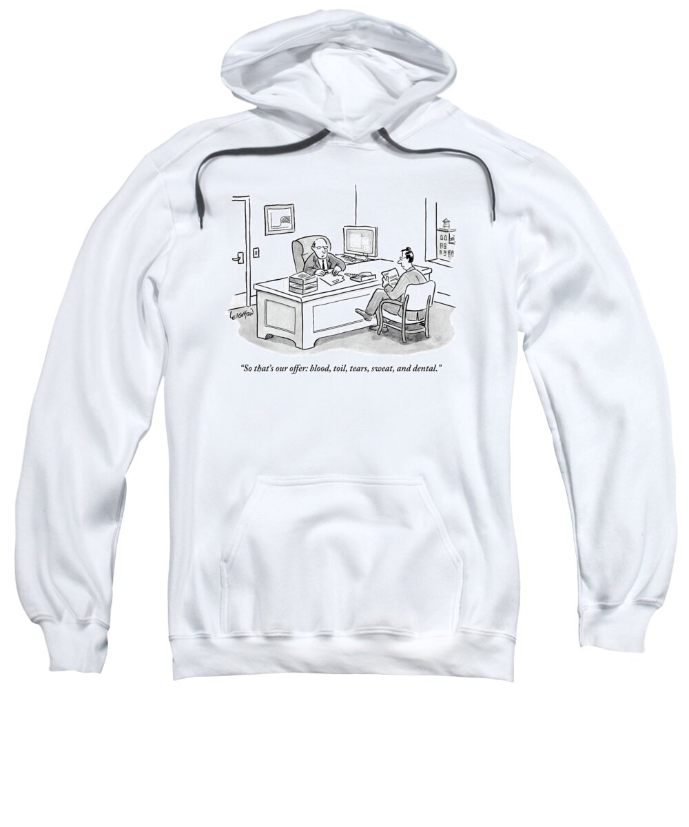 Job Offer Sweatshirt featuring the drawing Two Men In An Office. One Is Sitting by Robert Leighton