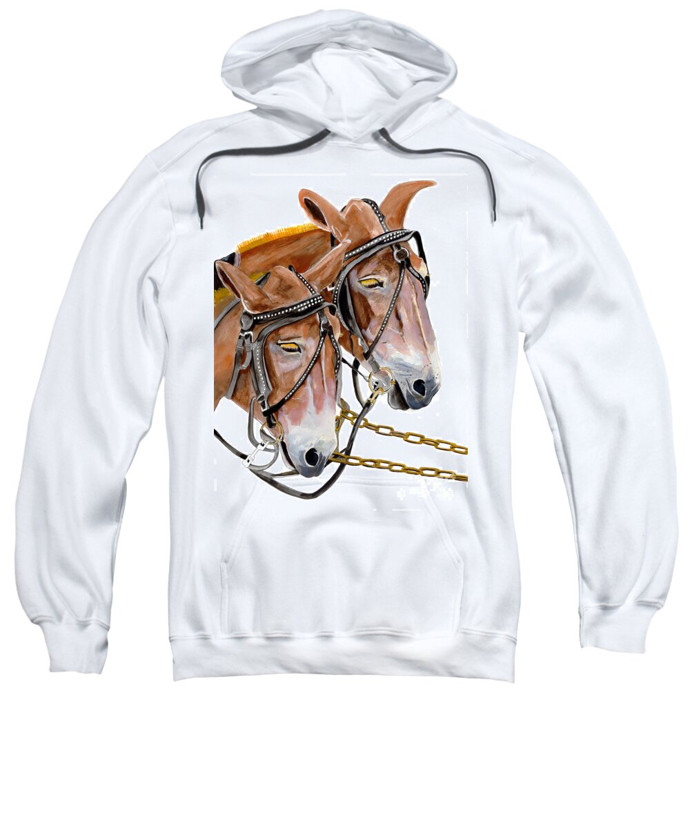 Mules Sweatshirt featuring the painting Two Mules - Enhanced Color - Farmer's Friend by Jan Dappen