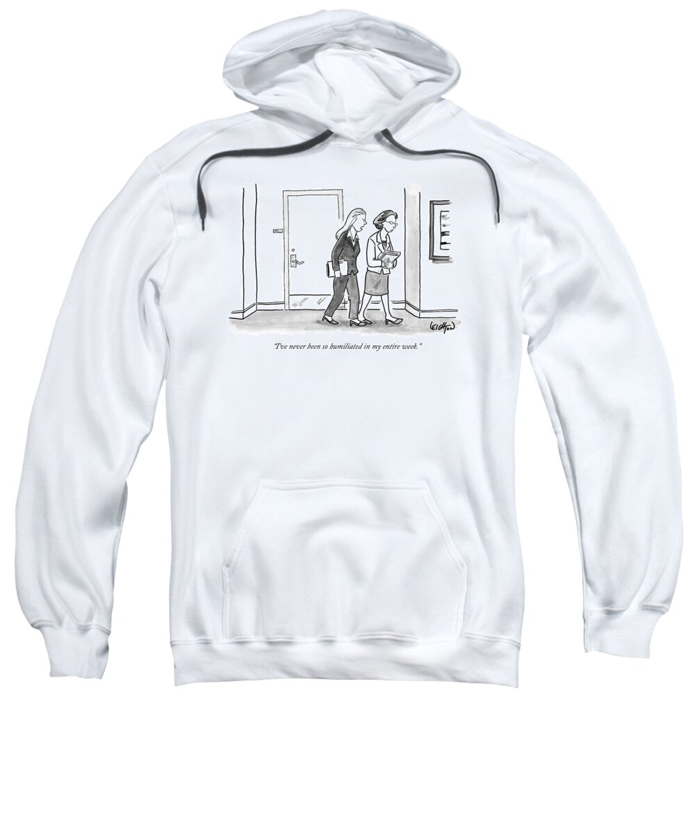 Teachers Sweatshirt featuring the drawing Two Women Are Seen Talking And Walking by Robert Leighton