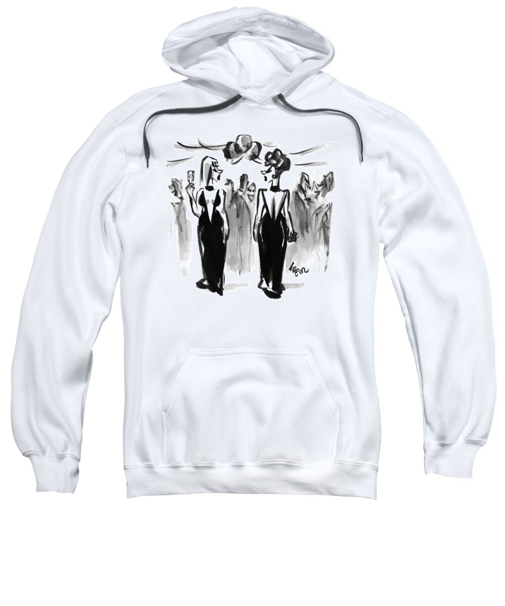 Women's Clothing Sweatshirt featuring the drawing Two Women Wearing The Same Dress At A Cocktail by Lee Lorenz