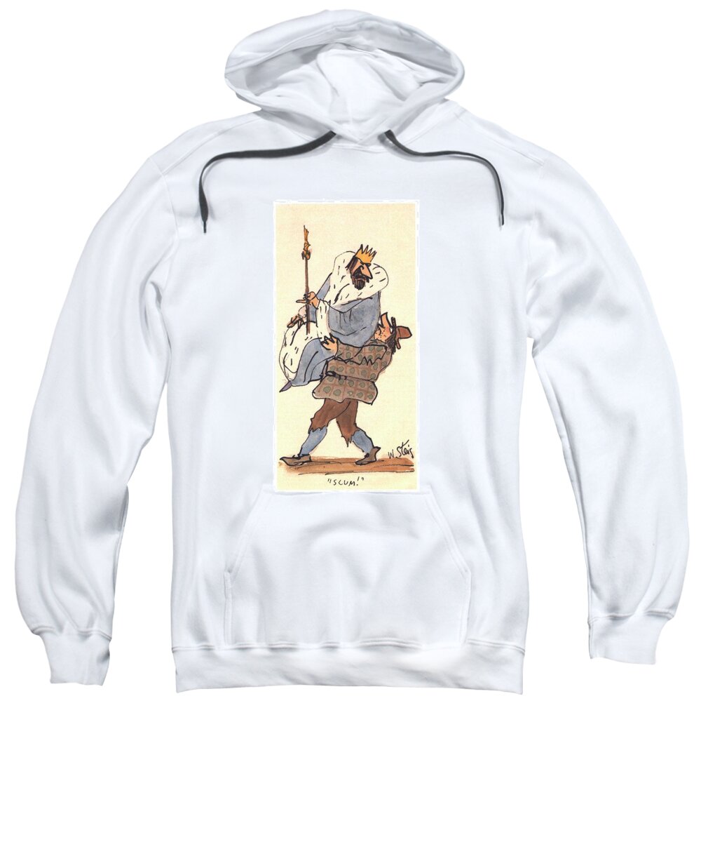 118954 Wst William Steig (peasant Carrying A King.) Beggar Beggars Bum Bums Highness Hobo Hobos Homeless Homelessness King Majesty Mediaeval Medieval Monarch Monarchy Poor Poverty Regal Royal Royalty Ruler Sire Tramp Tramps Sweatshirt featuring the drawing New Yorker January 14th, 2002 by William Steig