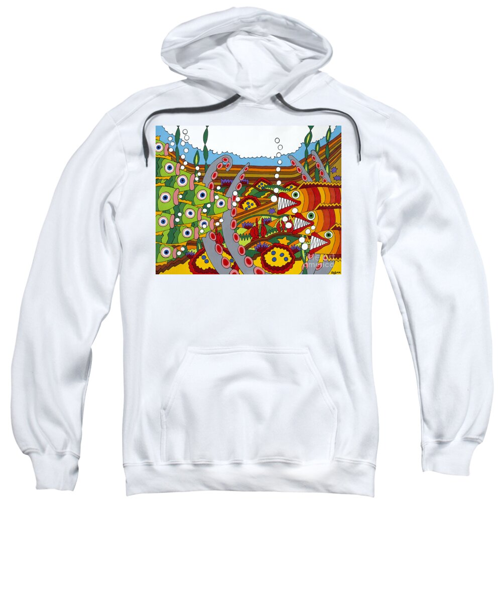 Fish Sweatshirt featuring the painting Vegetarians and Meat Eaters by Rojax Art