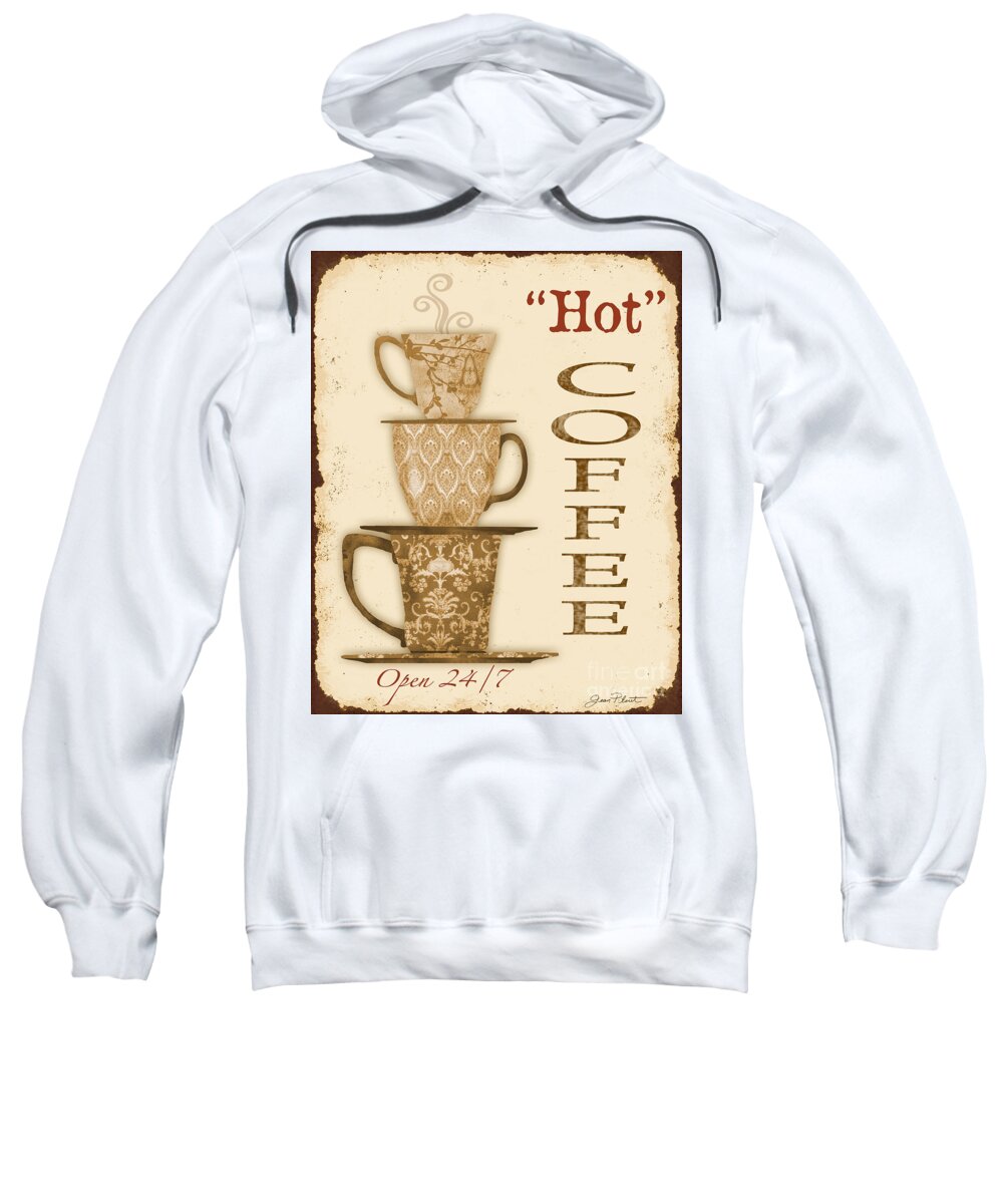 Jean Plout Sweatshirt featuring the digital art Vintage Hot Coffee Sign by Jean Plout