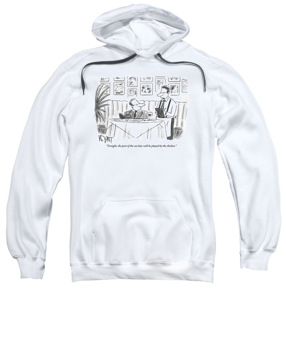Theater Sweatshirt featuring the drawing Waiter Reads The Specials To A Man At Dinner by Christopher Weyant