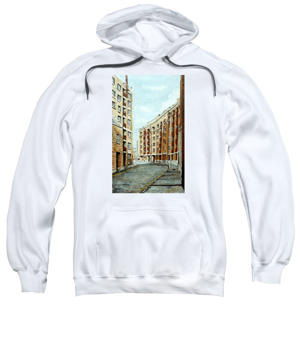 Gun Wharf Sweatshirt featuring the painting Wapping High Street and Gun Wharf London by Mackenzie Moulton