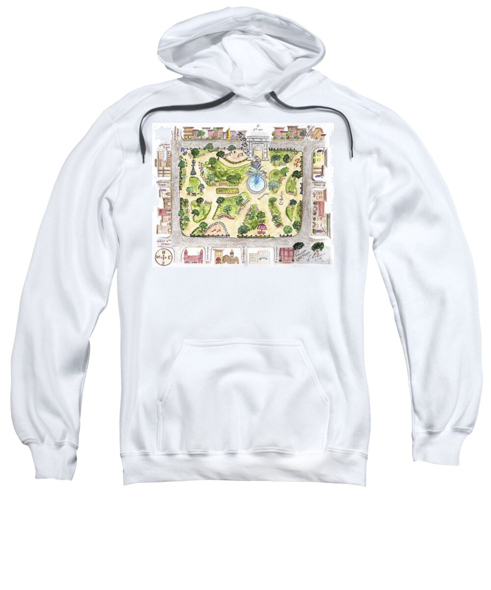 Washington Square Park Sweatshirt featuring the painting Washington Square Park Map by AFineLyne