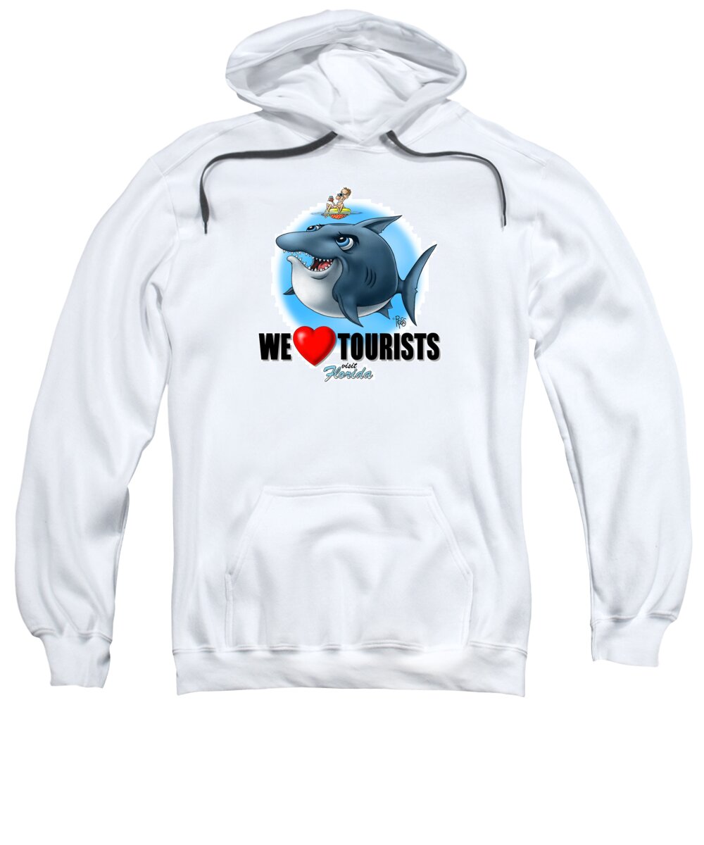 Animals Sweatshirt featuring the digital art We Love Tourists Shark by Scott Ross