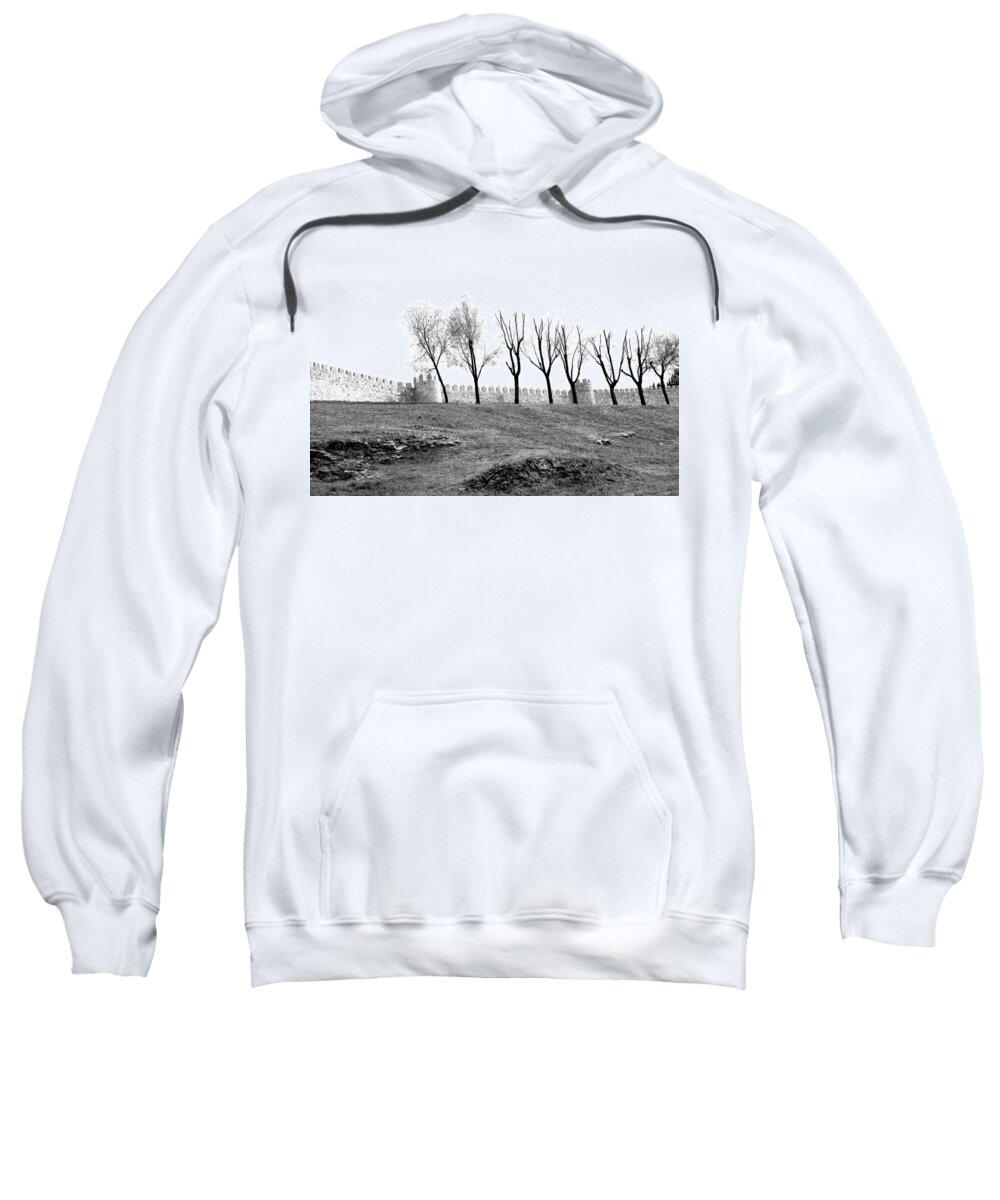 Cathedral Sweatshirt featuring the photograph Wind Whipped Sentries At the Wall by Lorraine Devon Wilke