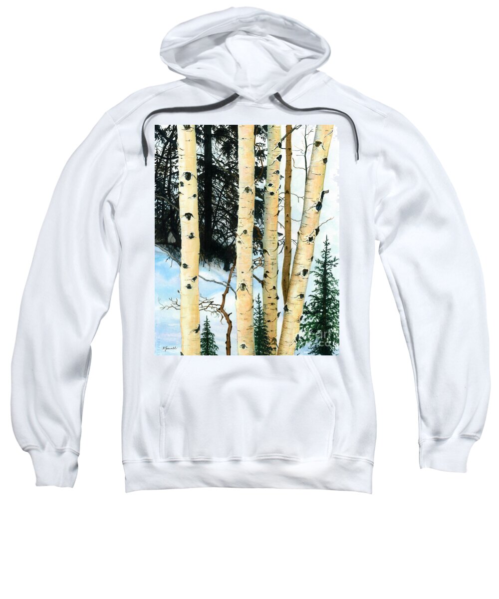 Watercolor Trees Sweatshirt featuring the painting Winter Aspens by Barbara Jewell