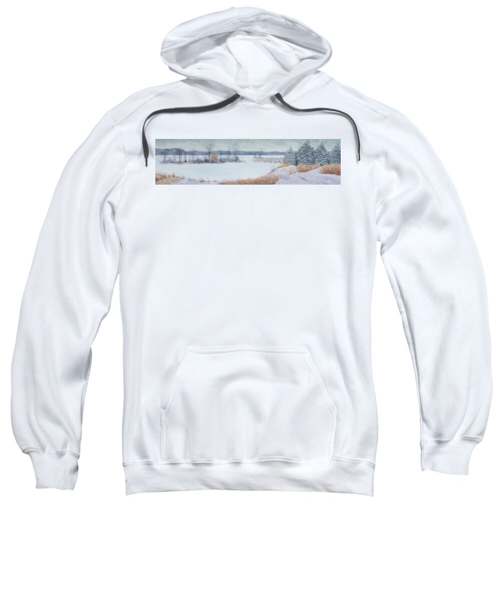 Panorama Sweatshirt featuring the painting Winter Lake and Cedars by Garry McMichael