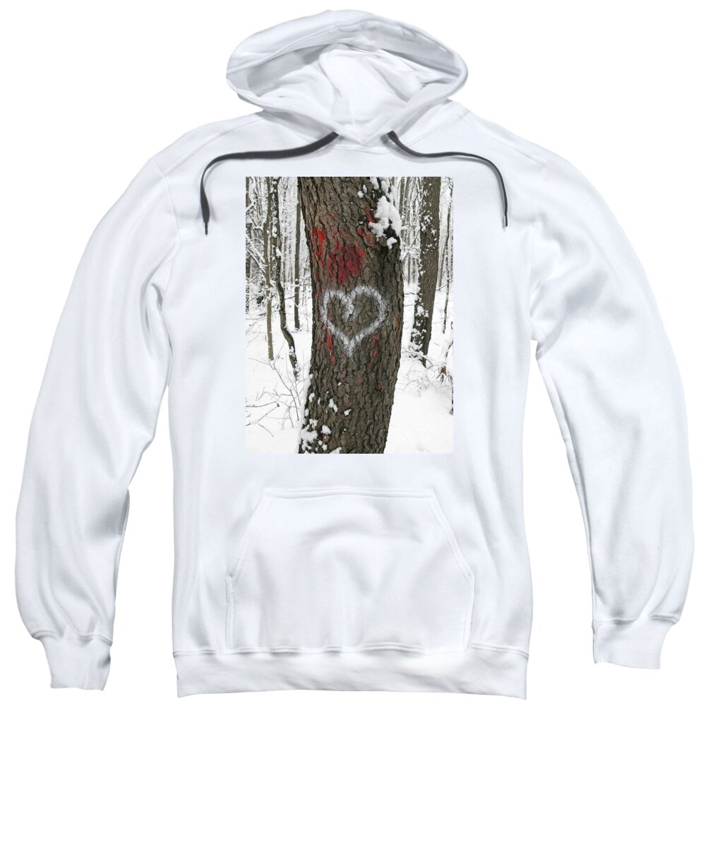 Heart Sweatshirt featuring the photograph Winter Woods Romance by Ann Horn